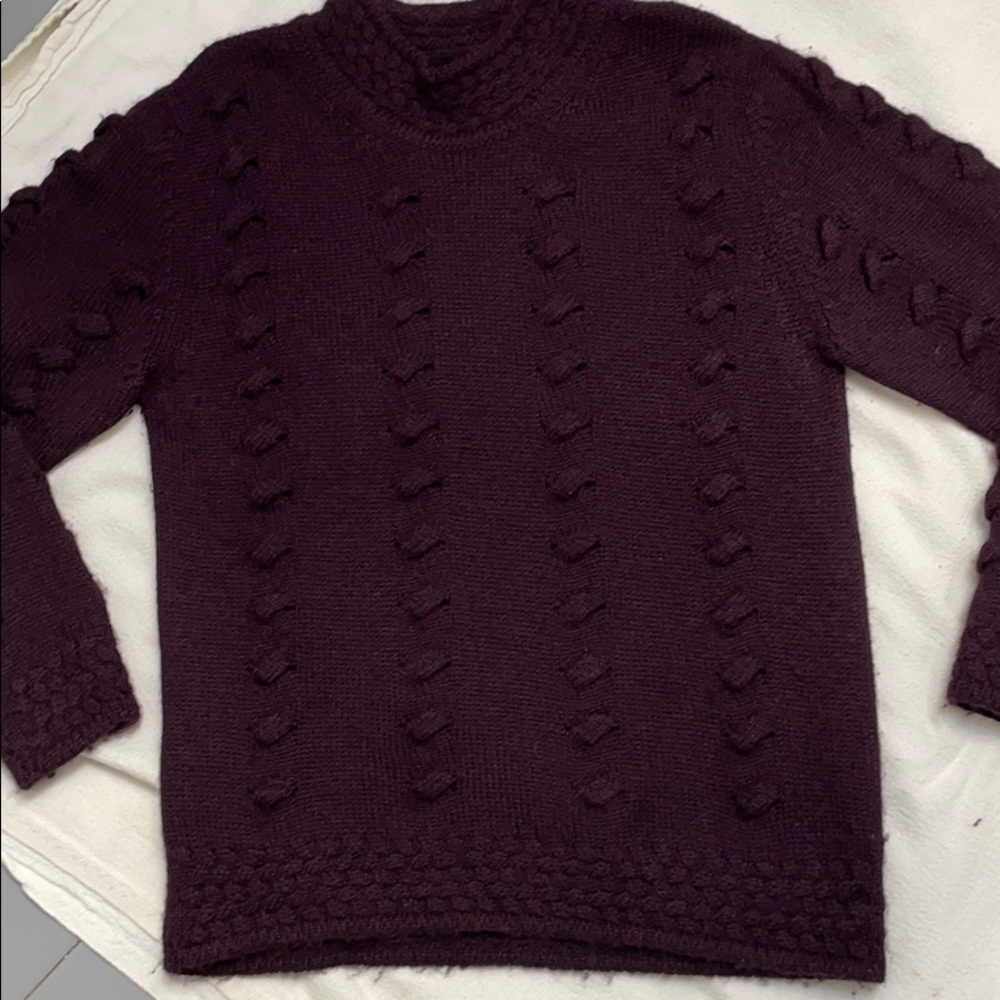 Deep purple baby alpaca sweater with pretty detail